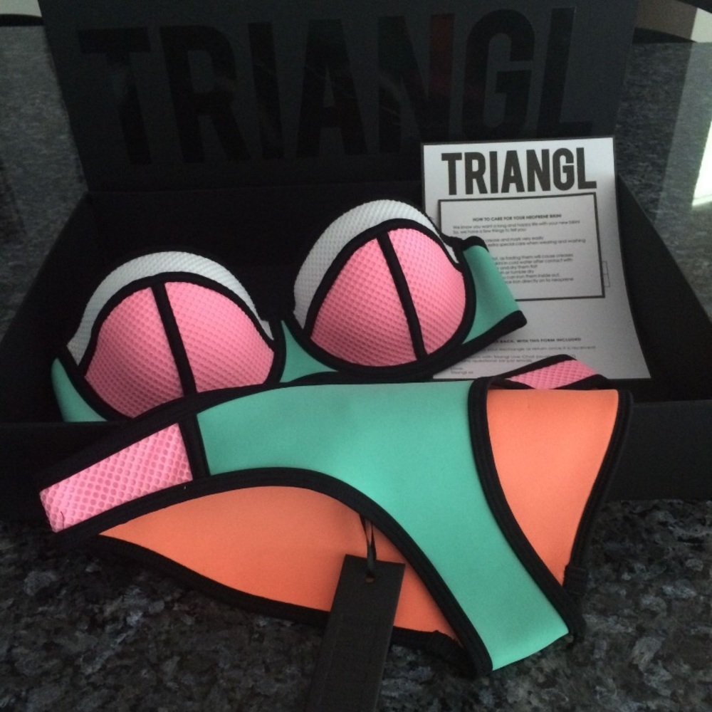 Triangl Bathing Suit Green Pink and Orange